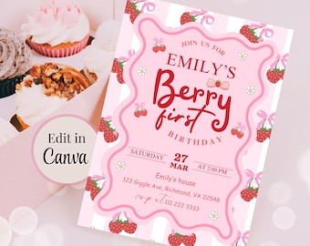 Berry 1st Bday Party Invite First Bday Invite Berry 1st birthday, Berry First Birthday Invitation, Berry First Birthday