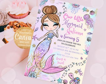 Mermaid Bday Theme Splish Splash Mermaid Themed, Mermaid Tail, Under the Sea Theme, Pool Party Invite, Fifth Birthday, Mermaid Theme bday
