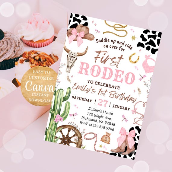 Cowgirl party invite Template, Editable Hot Pink Cowgirl, Disco Rodeo Western Invite, Cowgirl Birthday  Invitation, Rodeo Invitation