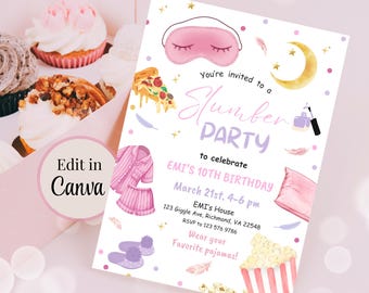 Slumber Party Sleepover Pajama Party Invite, Pajama Birthday, pj party invite, sleepunder party, birthday sleepover, movie party invite