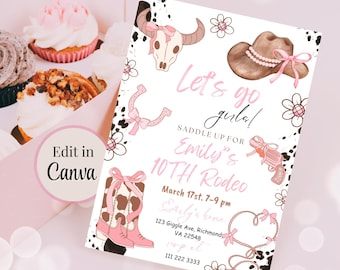 Cowgirl party invite Template, Editable Hot Pink Cowgirl, Disco Rodeo Western Invite, Cowgirl Birthday Invitation, Rodeo Invitation