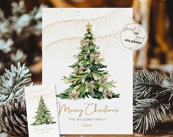 Modello di biglietto di auguri di Buon Natale, biglietto di auguri di Natale stampabile, biglietti di auguri di buone feste, biglietti di auguri di Natale per la famiglia, biglietto di Natale Canva, biglietto di Natale carino, biglietto di Natale stampabile