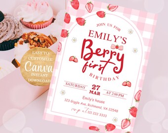 Berry First Bday Invite 1st Bday Invitation, Berry 1st Bday Invitation, Berry First Bday Invite, 1st Bday Invitation, First Bday Invite