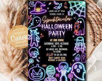Spooktacular Halloween Bday Kids Ghost Costume Halloween Party Card Treat or Trick Spooktacular Party Invite Lets Get Spooky Happy Boo Day