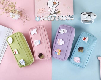 Cute Pencil Case with randomised pins | Kawaii, Aesthetic, Back to School, University, Academia, Cottagecore, Gift for Student, Exams