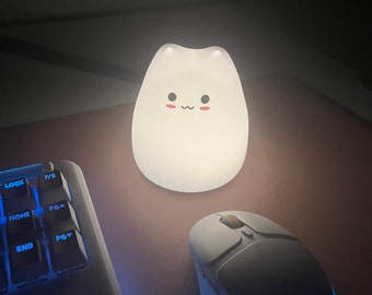 Kawaii Desk Lamp | Cute cat lamp, LED, RGB, home, bedroom, desk accessories, study light, study lamp, night light, reading light, portable