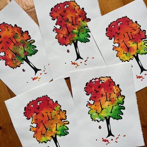 Autumn Blaze Tree Silkscreen Monoprint – Vibrant Fall Artwork for Home Decor, Unique Nature-Inspired Gift