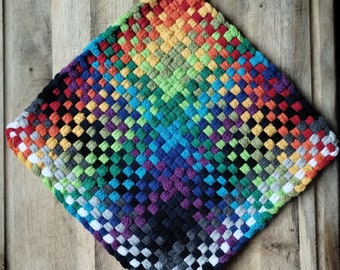 Handmade Potholder Loomed from 100% Cotton Loops, One Size Large. Rainbow Colors That Fade into Black. A Great Gift for Friends and Family