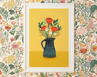 Leach Pottery Floral Jug Illustrated A4 Art Print