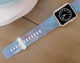 Cloudy Watch Band for iWatch| Initials Strap Customized| 38/40/41/42/44mm Apple Watch Series| Abstract Oil Paint| Personalized Printed Band