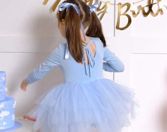 Sky blue ballerina tutu, Ballerina Outfit Toddler Girls, Long Sleeve Dance Tutu Leotard, Leotard Ballerina Costume for Dance, summer ballet