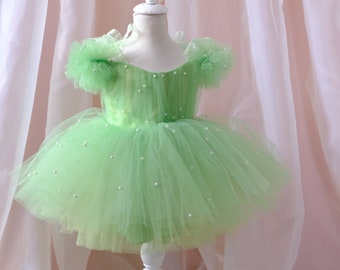 Sage green flower girl dress, green color girl dress, pearl dress, sage green girl dress, toddler pearl dress, baby tutu, halloween costume