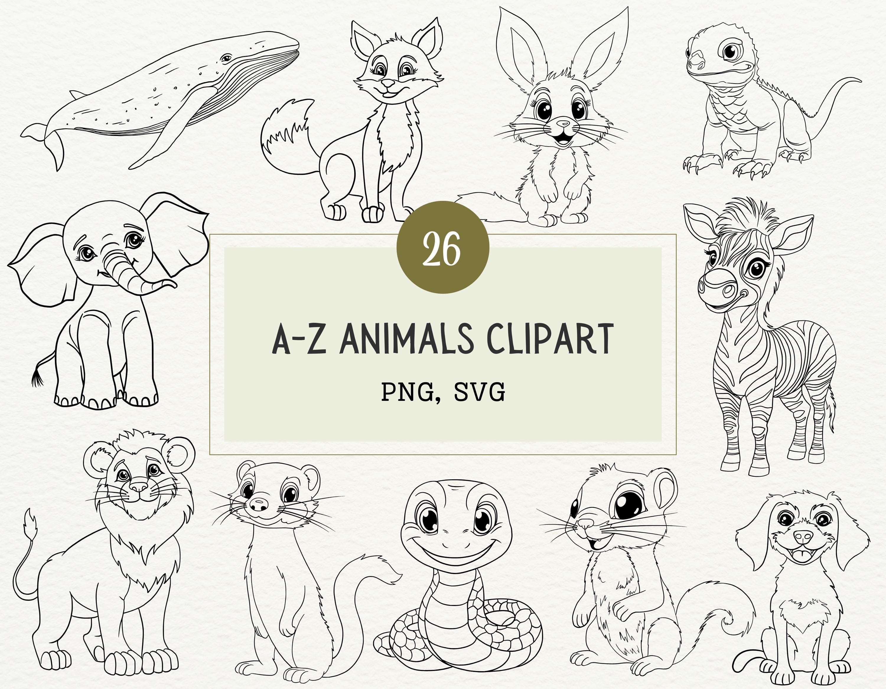 Baby Animal Nursery PNG SVG Clipart Bundle A-Z Animals Vector ...