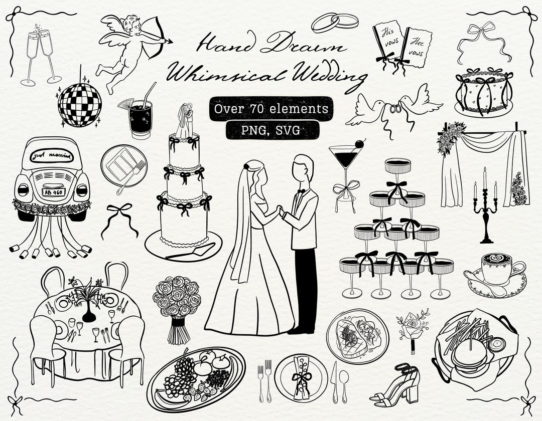 Whimsical Wedding SVG Clipart Bundle for Wedding Invitations Dinner ...