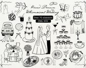 Whimsical Wedding SVG Clipart Bundle For Wedding Invitations Dinner Menu Save The Date Card Welcome Sign Hand Drawn Wedding SVG PNG Graphics