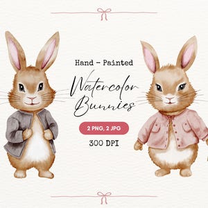 Watercolor Bunny Clipart Cute Bunny PNG Hand Painted Bunny Nursery Baby Girl Boy Watercolor Rabbit PNG Easter Bunny Clipart Spring Bunny PNG