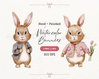 Watercolor Bunny Clipart Cute Bunny PNG Hand Painted Bunny Nursery Baby Girl Boy Watercolor Rabbit PNG Easter Bunny Clipart Spring Bunny PNG