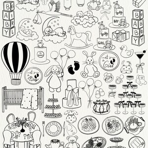 May include: A set of 72 black and white hand-drawn illustrations for a baby shower. The illustrations include a variety of baby-related items, such as a rocking horse, a crib, a baby bottle, a teddy bear, a pacifier, a rattle, a baby carriage, a baby shower cake, a baby shower banner, a baby shower invitation, a baby shower gift, a baby shower favor, a baby shower game, a baby shower decoration, a baby shower centerpiece, a baby shower food, a baby shower drink, a baby shower dessert, a baby shower activity, a baby shower party, a baby shower theme, a baby shower idea, a baby shower design, a baby shower clipart, a baby shower graphic, a baby shower vector, a baby shower image, a baby shower icon, a baby shower symbol, a baby shower silhouette, a baby shower outline, a baby shower doodle, a baby shower sketch, a baby shower drawing, a baby shower painting, a baby shower art, a baby shower craft, a baby shower project, a baby shower printable, a baby shower template, a baby shower digital download, a baby shower instant download, a baby shower svg, a baby shower png, a baby shower jpg, a baby shower eps, a baby shower ai, a baby shower pdf, a baby shower file, a baby shower clipart, a baby shower graphic, a baby shower vector, a baby shower image, a baby shower icon, a baby shower symbol, a baby shower silhouette, a baby shower outline, a baby shower doodle, a baby shower sketch, a baby shower drawing, a baby shower painting, a baby shower art, a baby shower craft, a baby shower project, a baby shower printable, a baby shower template, a baby shower digital download, a baby shower instant download, a baby shower svg, a baby shower png, a baby shower jpg, a baby shower eps, a baby shower ai, a baby shower pdf, a baby shower file.