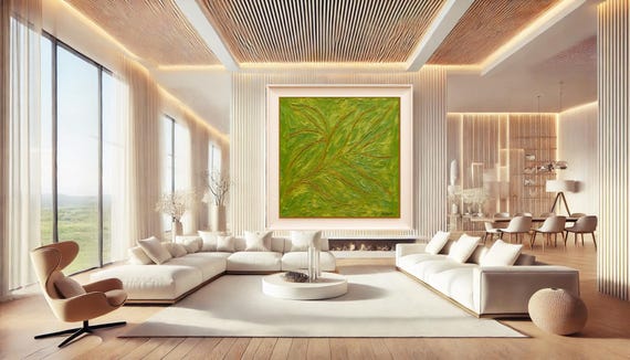 Olive leaf – Tableau abstrait botanique Jozexart I Huile sur toile épaisse I œuvre unique I Décoration intérieure