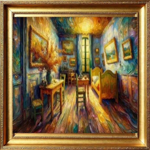 Van Gogh - La Chambre à Arles I JozeXart I New Art IA I Peinture à Huile Numérique I Œuvre Unique Abstrait I Fine Art 300 DPI