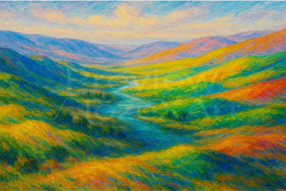 La Vallée du Jourdain – Art Numérique Panoramique à Imprimer | Paysage Spirituel Lumineux I JozeXart & AI (81x121)