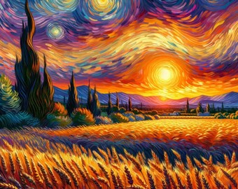 Crépuscule en hommage a Van Gogh - IAcreativejazz - Belle peinture