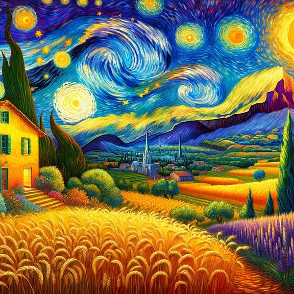 The Yellow House + The Night Café + The Sower Van Gogh - Instant download of 3 canvases - IAcreativejazz