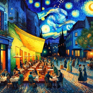 Van Gogh Terrasse de café la nuit Art mural IAcreativejazz Téléchargement instantané de 3 fichiers image 6