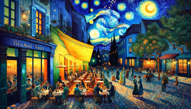 Terrasse de café la nuit Les Alpilles Le semeur Van Gogh Art mural IAcreativejazz Téléchargement instantané de 3 fichiers image 6
