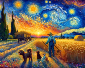 Vang Gogh schilderij De zaaier Van Gogh - Instant download van 3 doeken
