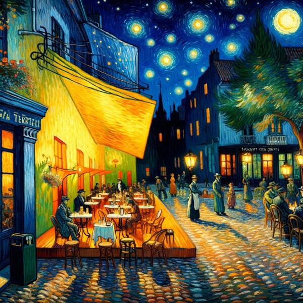 Night café + Café terrace at night + Les Alpilles Van Gogh - Instant download of 3 beautiful canvases