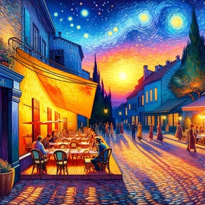 Terrasse de café la nuit Les Alpilles Le semeur Van Gogh Art mural IAcreativejazz Téléchargement instantané de 3 fichiers image 1