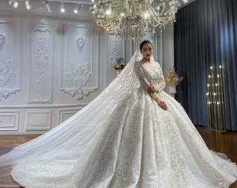 Sleeves Off White Wedding Ball Gown