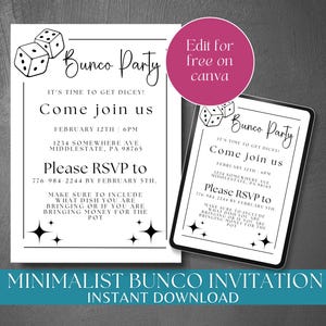 Editable Minimalist Bunco Invitation for Bunco Dice Game, Ladies Night Bunco Group Invite Office Party Bunco, Girls Night Activity for Moms