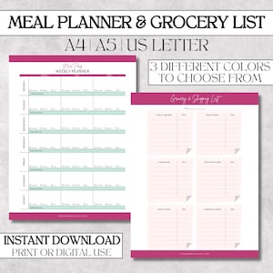 Druckbarer wöchentlicher Mahlzeitplaner und Einkaufsliste Menüplaner, Meal Prep Guide Food Planner für die ganze Familie