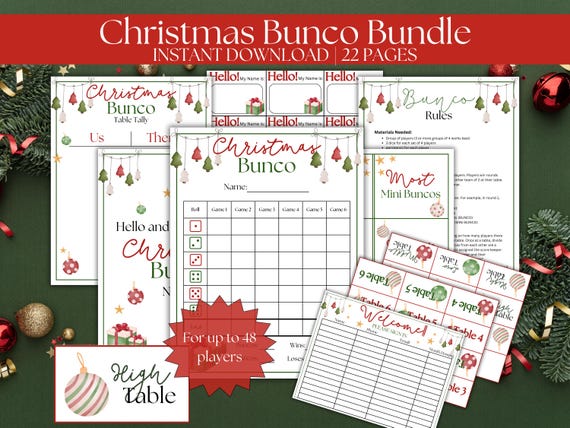 Printable Christmas Bunco Game, Bunco Scorecard for December Bunco Party, Holiday Bunco Moms Night Out, Holiday Party Game for Office Party