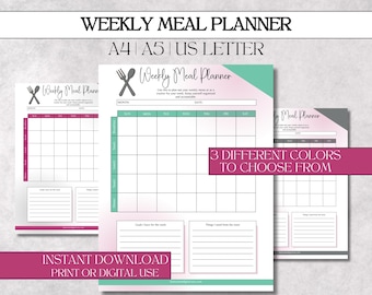 Wöchentlicher Mahlzeitenplaner zum Ausdrucken, Menüplan für die Familie, Essplan zum Ausdrucken, Essensplan zum Ausdrucken, Meal Prep Guide, Wöchentliches Essenstagebuch, Fitness