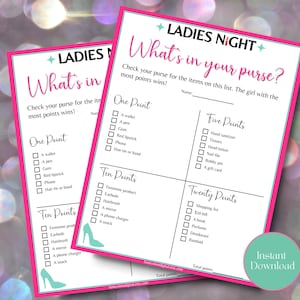 Ladies Night Games, Fun Girls Night Out Game, What&#39;s In Your Purse Girls Night Game, Hen Party Games, Ice breaker Game for Moms Night Out