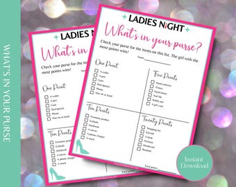 Ladies Night Games, Fun Girls Night Out Game, What's In Your Purse Girls Night Game, Hen Party Games, Ice breaker Game for Moms Night Out