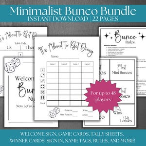 Feuille de pointage minimaliste Bunco Carte de pointage Bunco pour femmes, jeu de dés Bunco, fête de bureau, feuilles de pointage du groupe Bunco, activité nocturne amusante entre filles