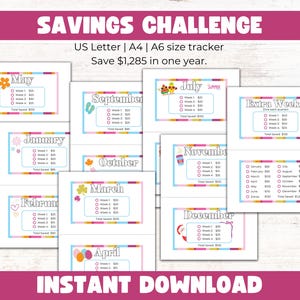 Printable Savings Challenge Bundle for Money Saving Challenge Tracker, Savings Tracker Printable, Envelope Tracker Cash Stuffing, A4 A5 A6