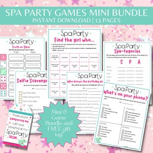 Spa Party Games Printable, Spa Party Activities, Tween Party Games for Spa Birthday Party, Slumber Party Sleepover Games, Spa Party Bingo