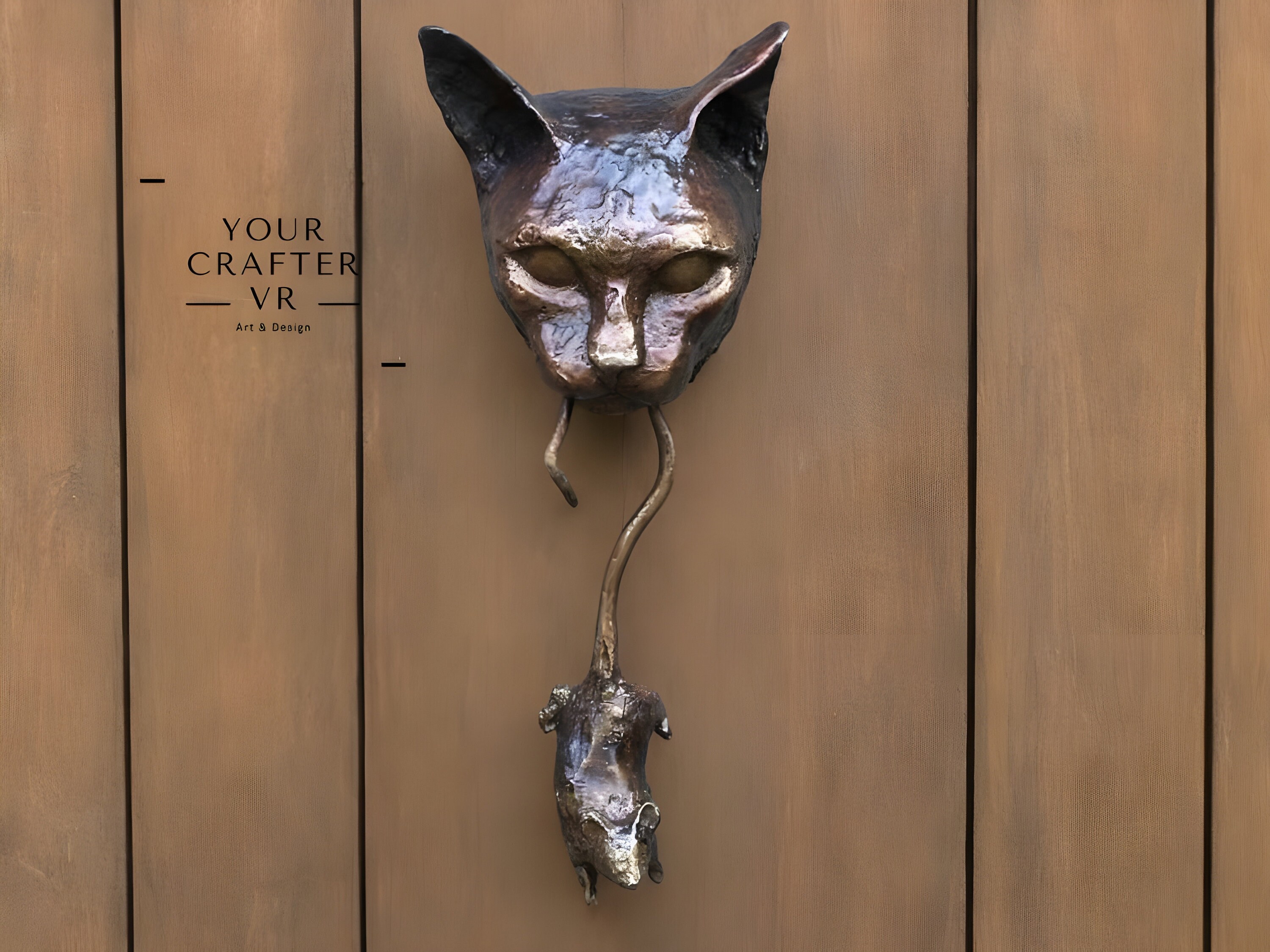 Cat and Mouse Door Knocker, Animal Door Knocker, Door Cat Figure, Home