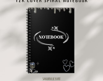 Silver Doodle Hearts Notebook spiral notebook | ruled journal dark academia y2k