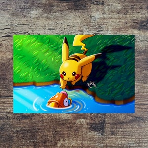 Pikachu and Magikarp - 17&quot;x11&quot; Matte Horizontal Poster