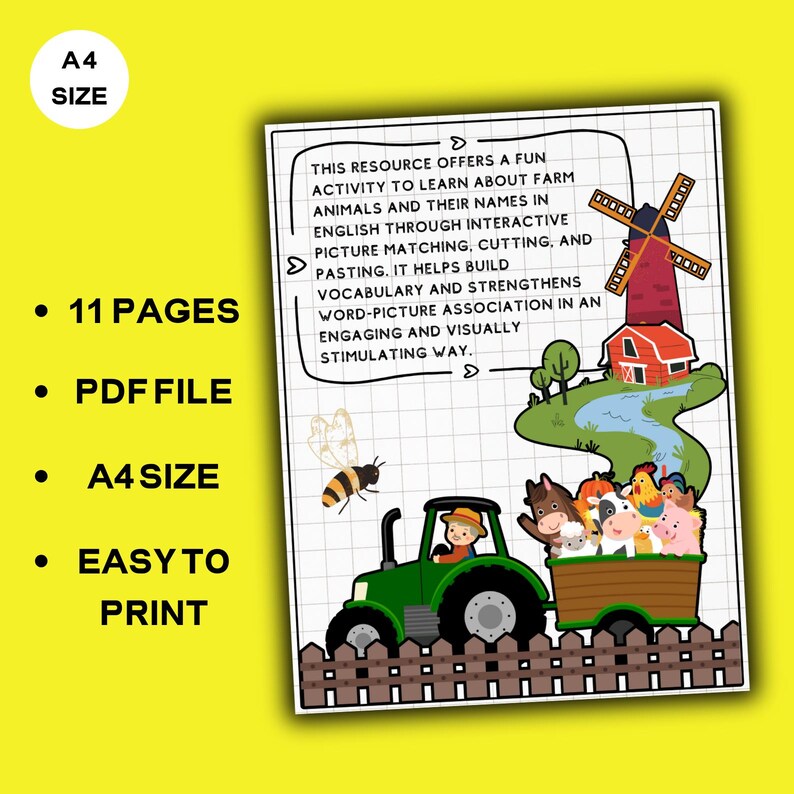 Farm Animals Cut and Paste Activity: Preschool Learning Printables (PDF ...