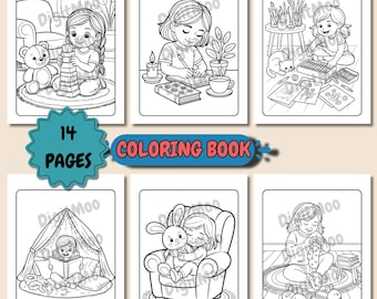 Cozy Girl Coloring Book: Hand-Drawn Illustrations (A4 PDF File)