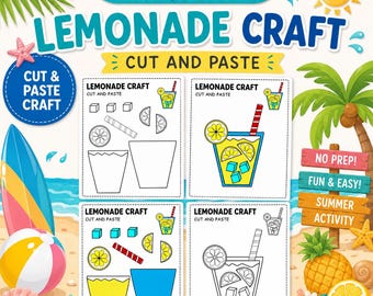 Lemonade Cut-and-Paste Craft | Summer Drink | Preschool Printable | Fine Motor Activity