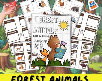 Forest Animals Preschool Activity: Cut & Paste Worksheet Packet (PDF Download)