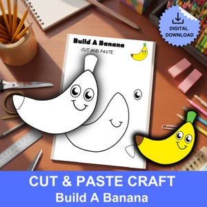 Banana Craft Template, Fruit Craft Activities, Bulletin Board, Coloring Page, Cut & Glue Activity, Food Groups, Summer Activities, PDF